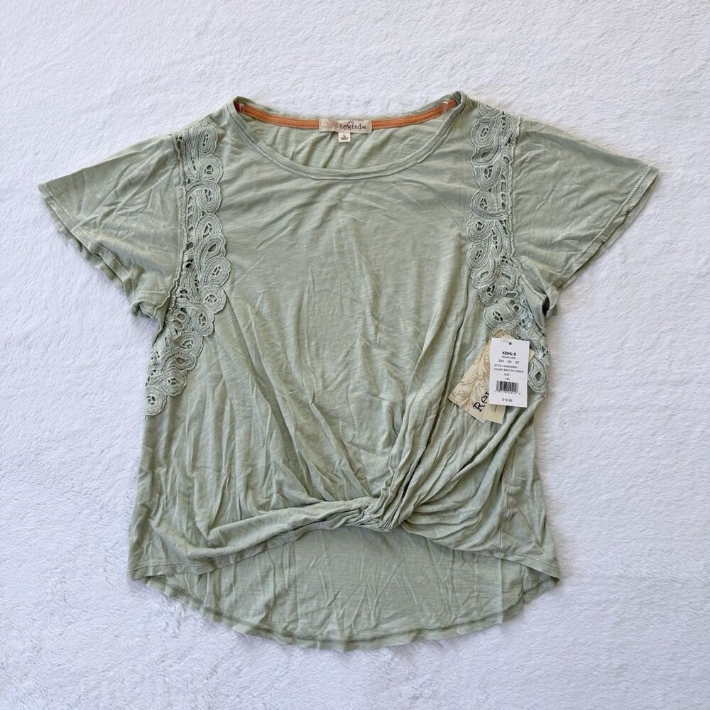 Rewind Juniors' Brixton Green Short Sleeve Twist Front Tee Large Brand New